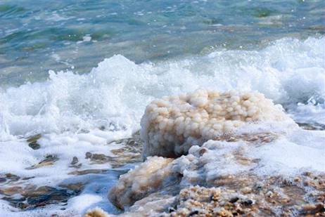 Crystals of salt on the Dead Sea