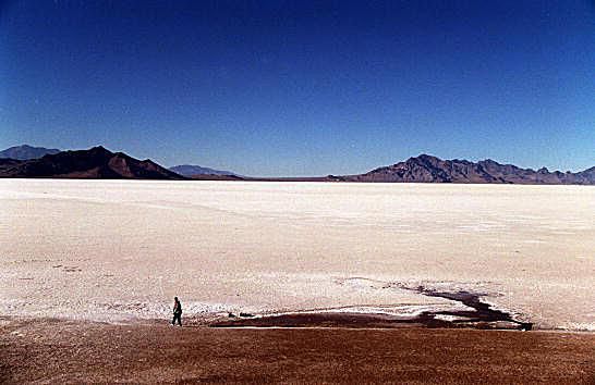 The Bonneville Salt Flats is the remnant of Lake Bonneville which covered one third of the State of Utah over 10,000 years ago. It is one of the most consistently flat areas on earth, which makes it the ideal home for landspeed record attempts.